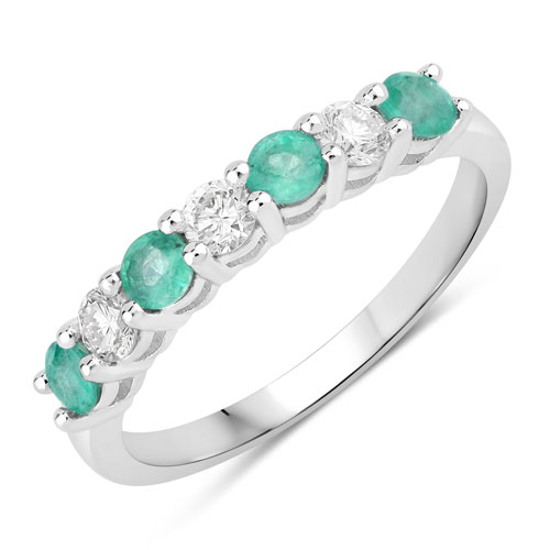 Emerald-0.73 Carat Genuine Zambian Emerald and Lab Grown Diamond .925 Sterling Silver Ring