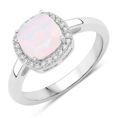 Opal-0.94 Carat Genuine Ethiopian Opal and Lab Grown Diamond .925 Sterling Silver Ring