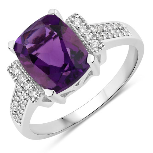 Amethyst-2.78 Carat Genuine Amethyst and Lab Grown Diamond .925 Sterling Silver Ring