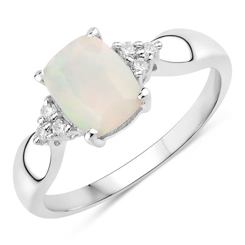Opal-0.94 Carat Genuine Ethiopian Opal and Lab Grown Diamond .925 Sterling Silver Ring