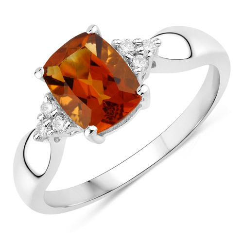 Citrine-1.39 Carat Genuine Madeira Citrine and Lab Grown Diamond .925 Sterling Silver Ring