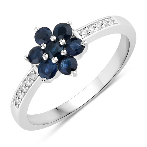 Sapphire-0.55 Carat Genuine Blue Sapphire and Lab Grown Diamond .925 Sterling Silver Ring