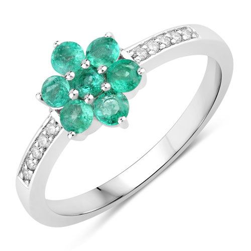 Emerald-0.48 Carat Genuine Zambian Emerald and Lab Grown Diamond .925 Sterling Silver Ring