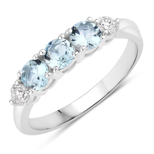 Rings-0.88 Carat Genuine Aquamarine and Lab Grown Diamond .925 Sterling Silver Ring