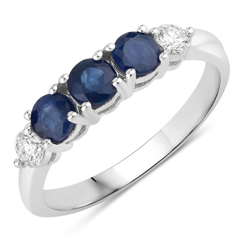 Sapphire-1.12 Carat Genuine Blue Sapphire and Lab Grown Diamond .925 Sterling Silver Ring