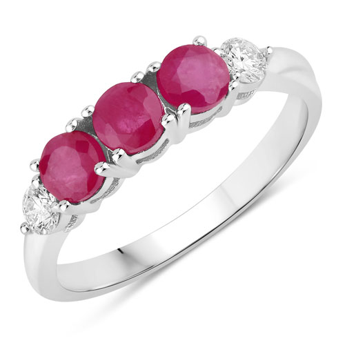 Ruby-1.03 Carat Genuine Mozambique Ruby and Lab Grown Diamond .925 Sterling Silver Ring