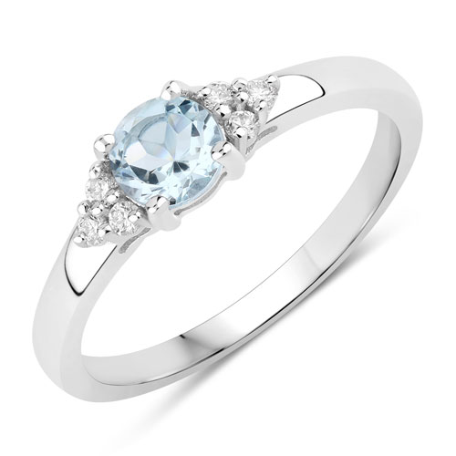 Rings-0.47 Carat Genuine Aquamarine and Lab Grown Diamond .925 Sterling Silver Ring