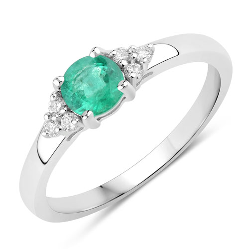 Emerald-0.51 Carat Genuine Zambian Emerald and Lab Grown Diamond .925 Sterling Silver Ring
