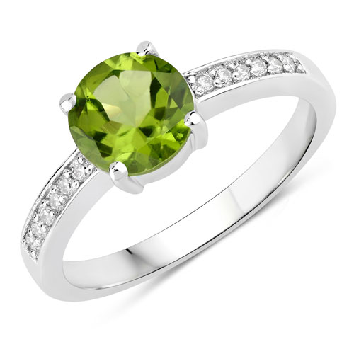 Peridot-1.35 Carat Genuine Peridot and Lab Grown Diamond .925 Sterling Silver Ring