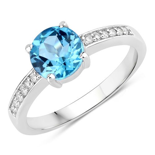 Rings-1.58 Carat Genuine Swiss Blue Topaz and Lab Grown Diamond .925 Sterling Silver Ring