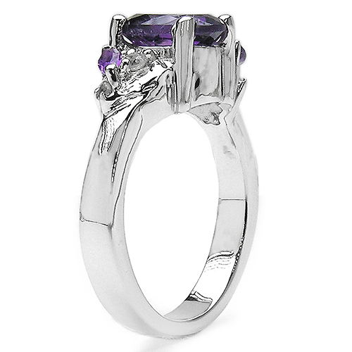 2.04 Carat Genuine Amethyst & White Topaz .925 Sterling Silver Ring