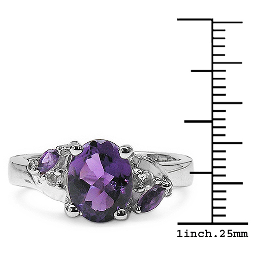 2.04 Carat Genuine Amethyst & White Topaz .925 Sterling Silver Ring
