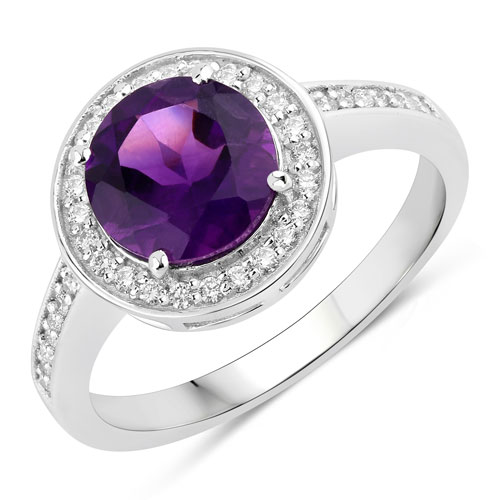 Amethyst-2.01 Carat Genuine Amethyst and Lab Grown Diamond .925 Sterling Silver Ring
