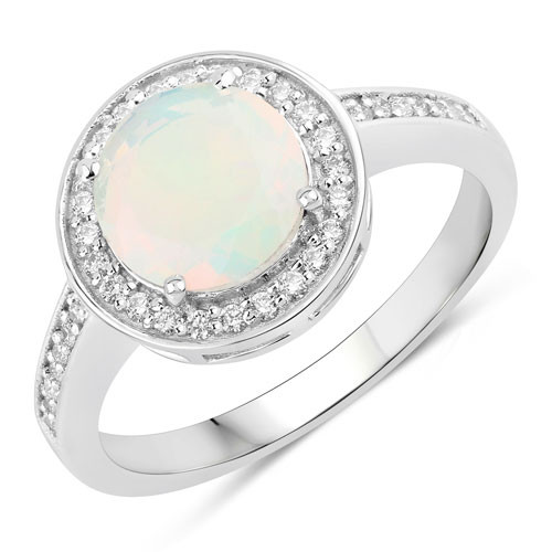 Opal-1.11 Carat Genuine Ethiopian Opal and Lab Grown Diamond .925 Sterling Silver Ring