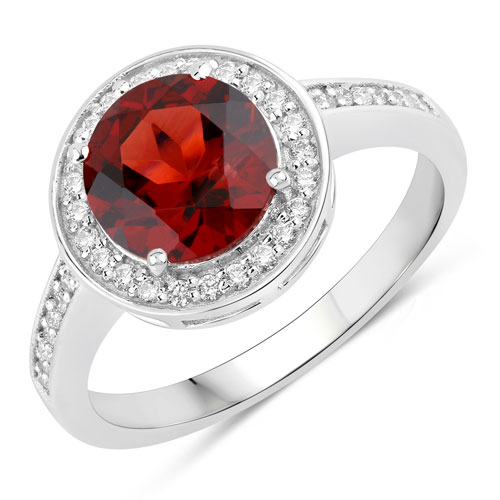 Garnet-2.46 Carat Genuine Mozambique Garnet and Lab Grown Diamond .925 Sterling Silver Ring