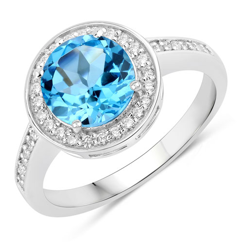 Rings-2.46 Carat Genuine Swiss Blue Topaz and Lab Grown Diamond .925 Sterling Silver Ring