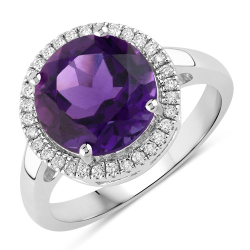 Amethyst-3.49 Carat Genuine Amethyst and Lab Grown Diamond .925 Sterling Silver Ring