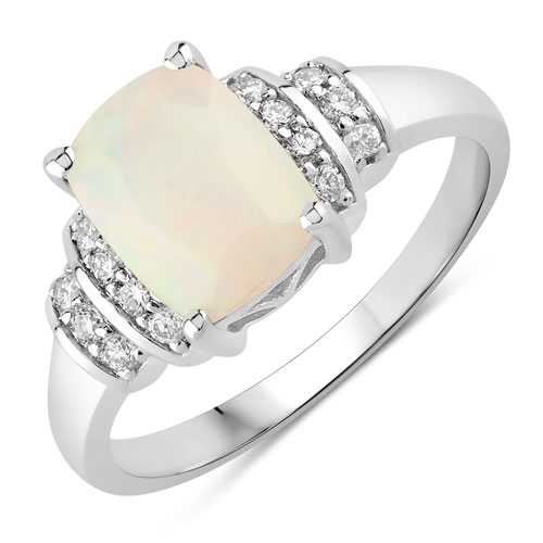 Opal-1.18 Carat Genuine Ethiopian Opal and Lab Grown Diamond .925 Sterling Silver Ring