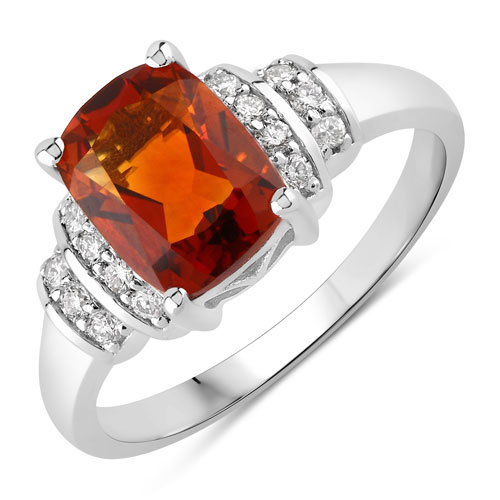 Citrine-1.83 Carat Genuine Madeira Citrine and Lab Grown Diamond .925 Sterling Silver Ring