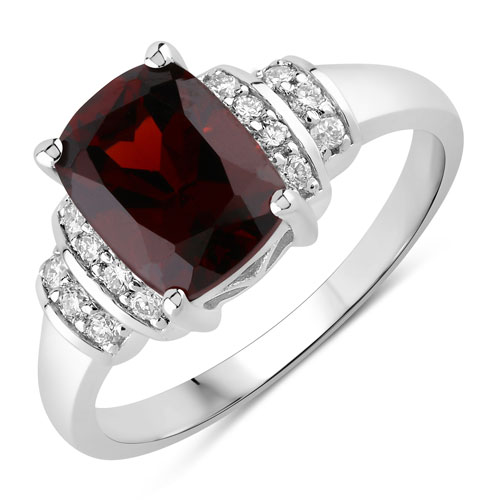 Garnet-2.58 Carat Genuine Mozambique Garnet and Lab Grown Diamond .925 Sterling Silver Ring