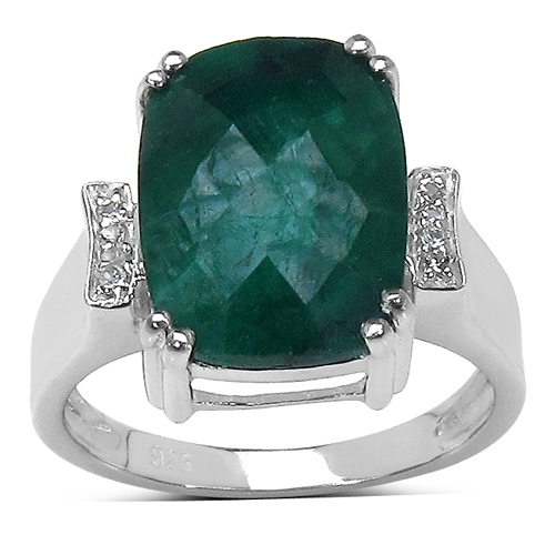 Emerald-5.78 Carat Dyed Emerald and White Topaz .925 Sterling Silver Ring