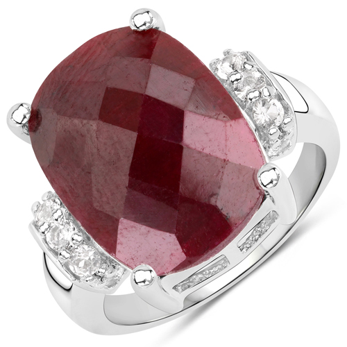 Ruby-10.65 Carat Dyed Ruby and White Topaz .925 Sterling Silver Ring