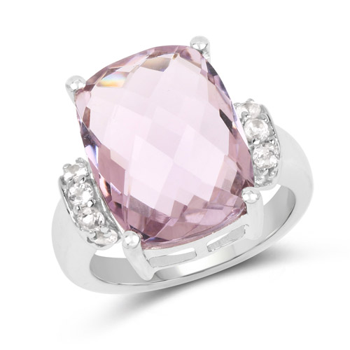 8.57 Carat Genuine Pink Amethyst and White Topaz .925 Sterling Silver Ring