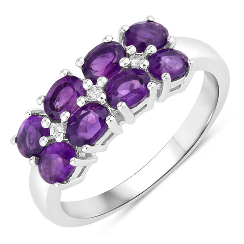 Amethyst-1.33 Carat Genuine Amethyst and Created White Sapphire .925 Sterling Silver Ring