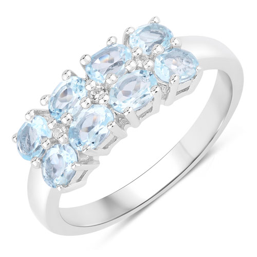 Rings-1.57 Carat Genuine Blue Topaz and Created White Sapphire .925 Sterling Silver Ring