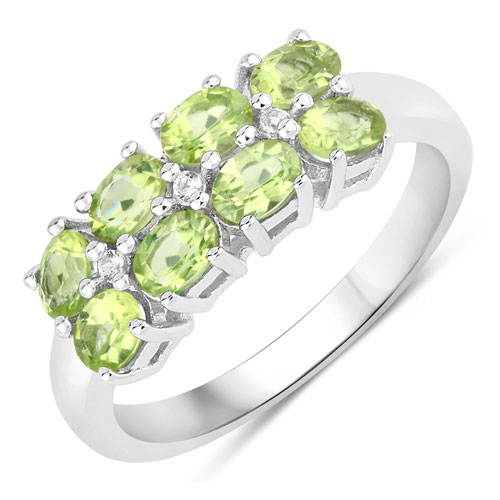 Peridot-1.41 Carat Genuine Peridot and Created White Sapphire .925 Sterling Silver Ring