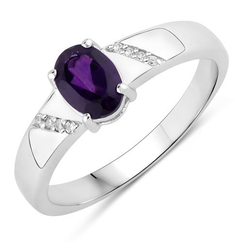 Amethyst-0.84 Carat Genuine Amethyst and Created White Sapphire .925 Sterling Silver Ring