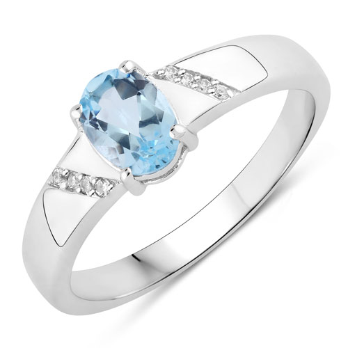 Rings-0.99 Carat Genuine Blue Topaz and Created White Sapphire .925 Sterling Silver Ring