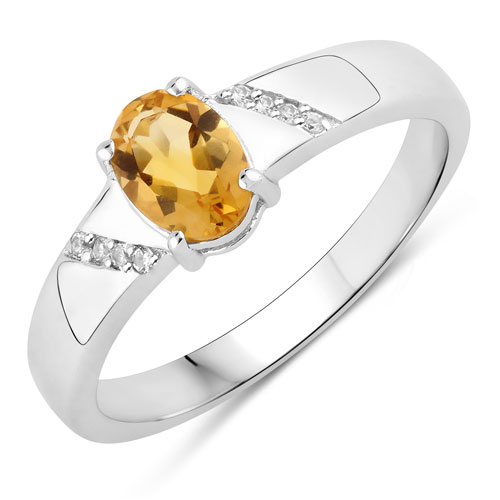 Citrine-0.84 Carat Genuine Citrine and Created White Sapphire .925 Sterling Silver Ring