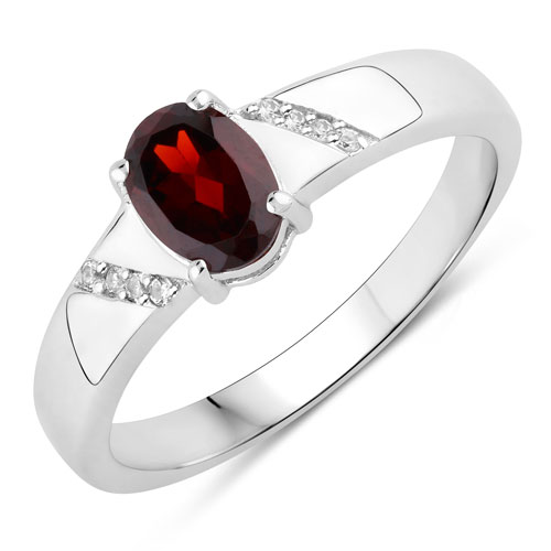 Garnet-0.89 Carat Genuine Garnet and Created White Sapphire .925 Sterling Silver Ring