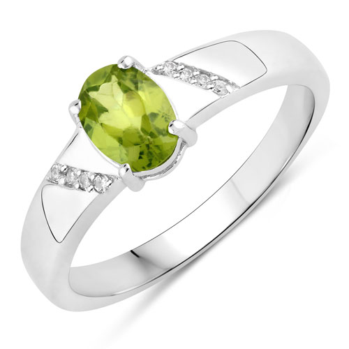 Peridot-0.87 Carat Genuine Peridot and Created White Sapphire .925 Sterling Silver Ring