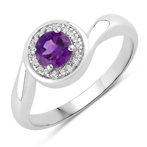 Amethyst-0.50 Carat Genuine Amethyst and Created White Sapphire .925 Sterling Silver Ring