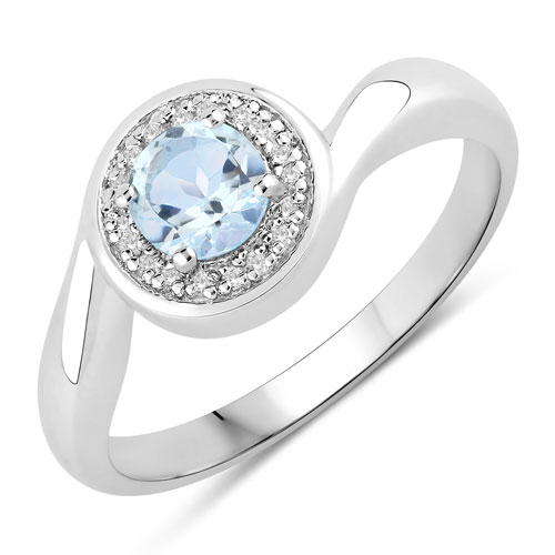 Rings-0.67 Carat Genuine Blue Topaz and Created White Sapphire .925 Sterling Silver Ring