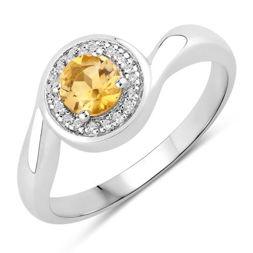 Citrine-0.52 Carat Genuine Citrine and Created White Sapphire .925 Sterling Silver Ring