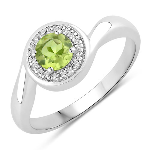 Peridot-0.58 Carat Genuine Peridot and Created White Sapphire .925 Sterling Silver Ring