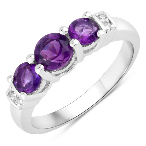 Amethyst-0.95 Carat Genuine Amethyst and Created White Sapphire .925 Sterling Silver Ring