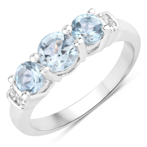 Rings-1.28 Carat Genuine Blue Topaz and Created White Sapphire .925 Sterling Silver Ring