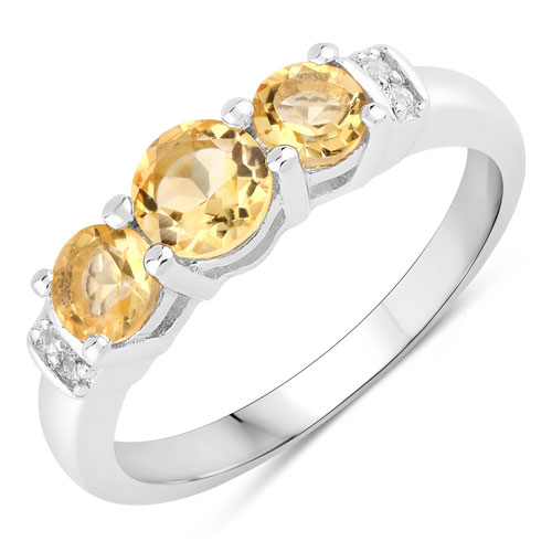 Citrine-0.95 Carat Genuine Citrine and Created White Sapphire .925 Sterling Silver Ring