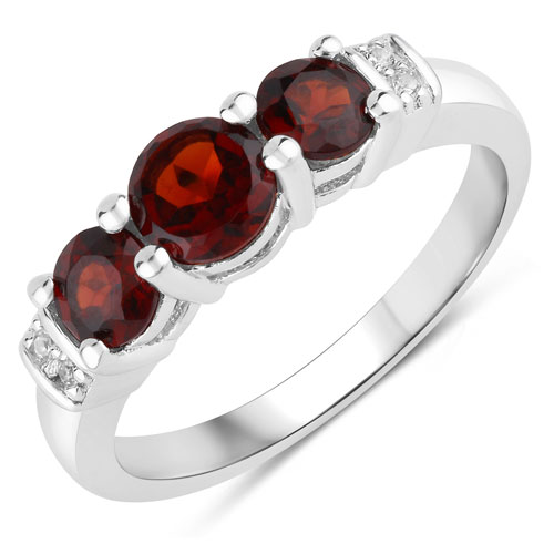 Garnet-1.24 Carat Genuine Garnet and Created White Sapphire .925 Sterling Silver Ring