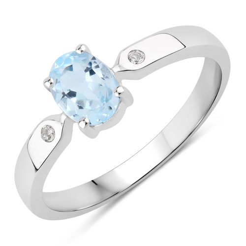 Rings-0.97 Carat Genuine Blue Topaz and Created White Sapphire .925 Sterling Silver Ring