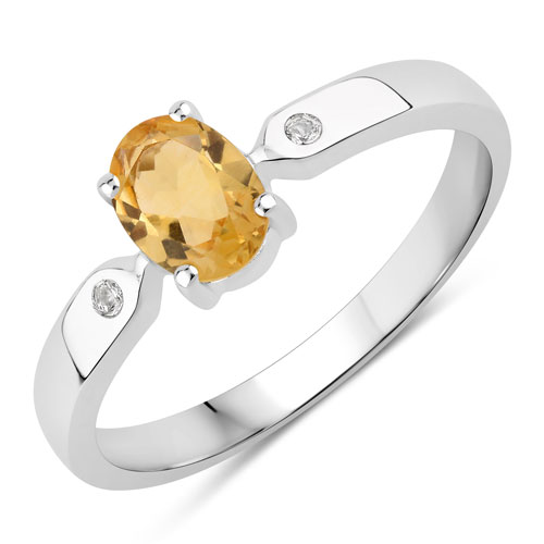 Citrine-0.82 Carat Genuine Citrine and Created White Sapphire .925 Sterling Silver Ring