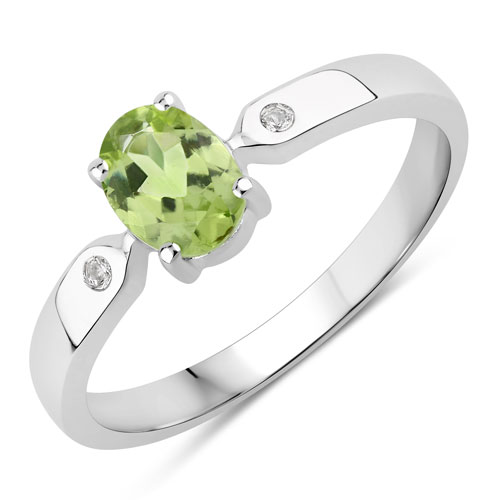 Peridot-0.85 Carat Genuine Peridot and Created White Sapphire .925 Sterling Silver Ring