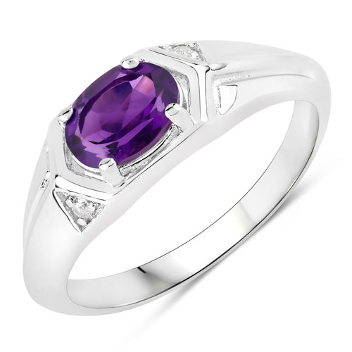 Amethyst-0.83 Carat Genuine Amethyst and Created White Sapphire .925 Sterling Silver Ring