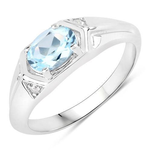 Rings-0.98 Carat Genuine Blue Topaz and Created White Sapphire .925 Sterling Silver Ring