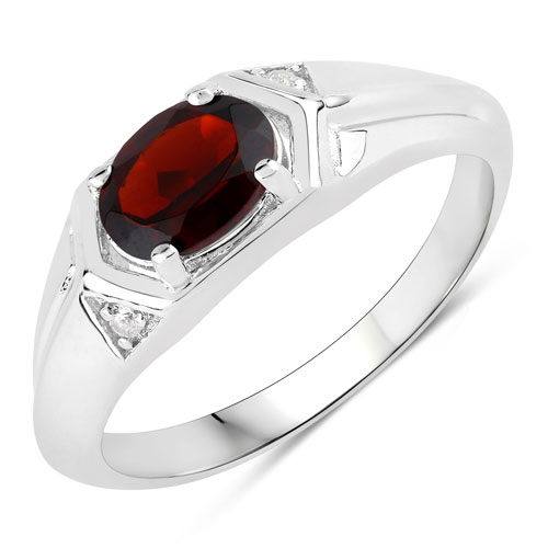 Garnet-0.88 Carat Genuine Garnet and Created White Sapphire .925 Sterling Silver Ring