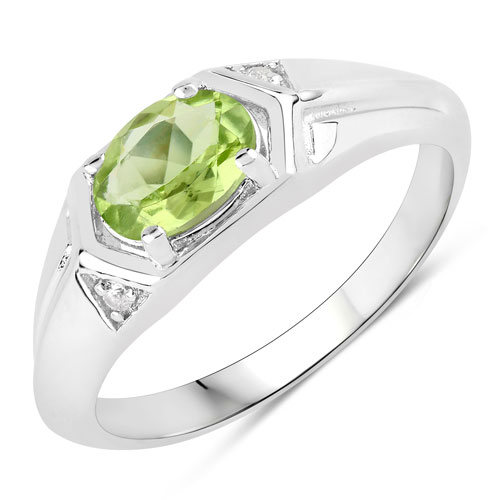 Peridot-0.86 Carat Genuine Peridot and Created White Sapphire .925 Sterling Silver Ring